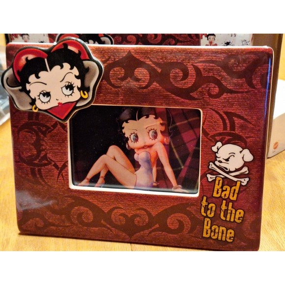 New Betty Boop Bad to the Bone Tattoo 4X6" Ceramic Photo Frame Boxed - Picture 3 of 5